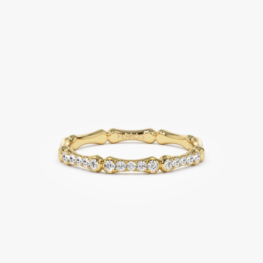 14k Pave Diamond Bamboo Ring | 14k Solid Gold Bamboo Ring / Half ...