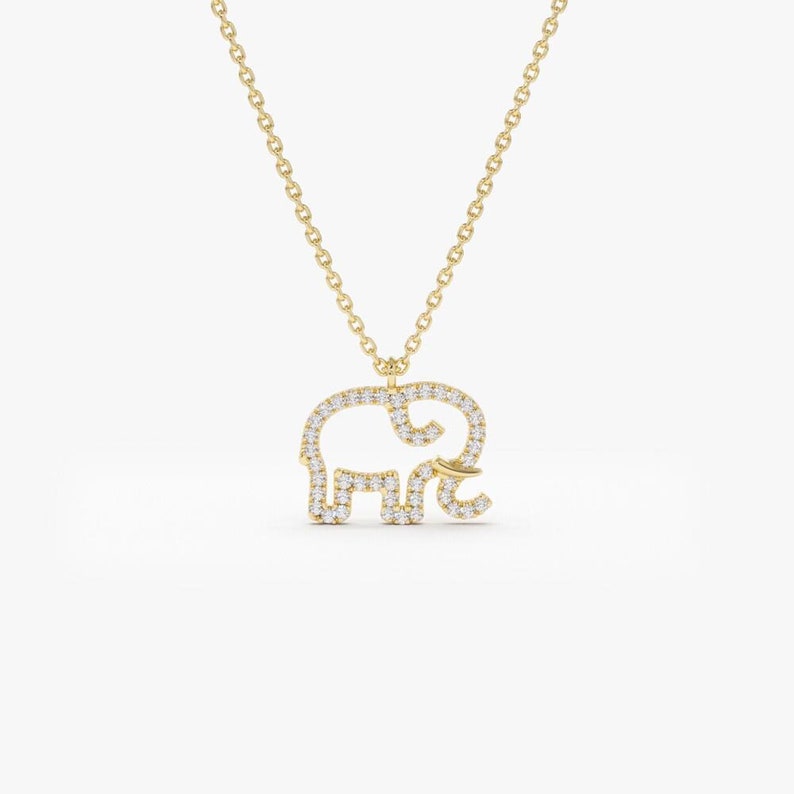 14k Gold Diamond Elephant Necklace