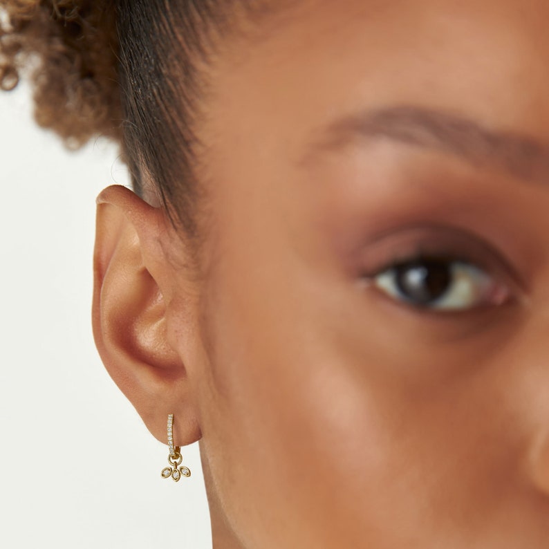 Diamond Gold Earring Charms, 14k Dangly Handmade Charms, Dainty Everyday Charm for Hoop, Custom Tiny Drop Charms for Birthdays, Gift for Her