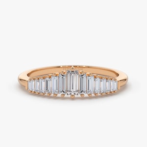 14K Rose Gold Graduating Baguette Diamond Nesting Wedding Band