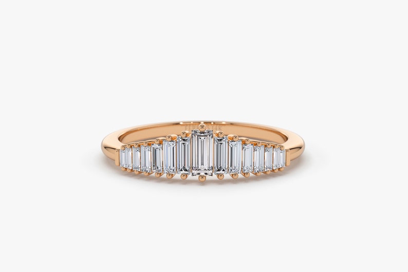 14K Rose Gold Graduating Baguette Diamond Nesting Wedding Band