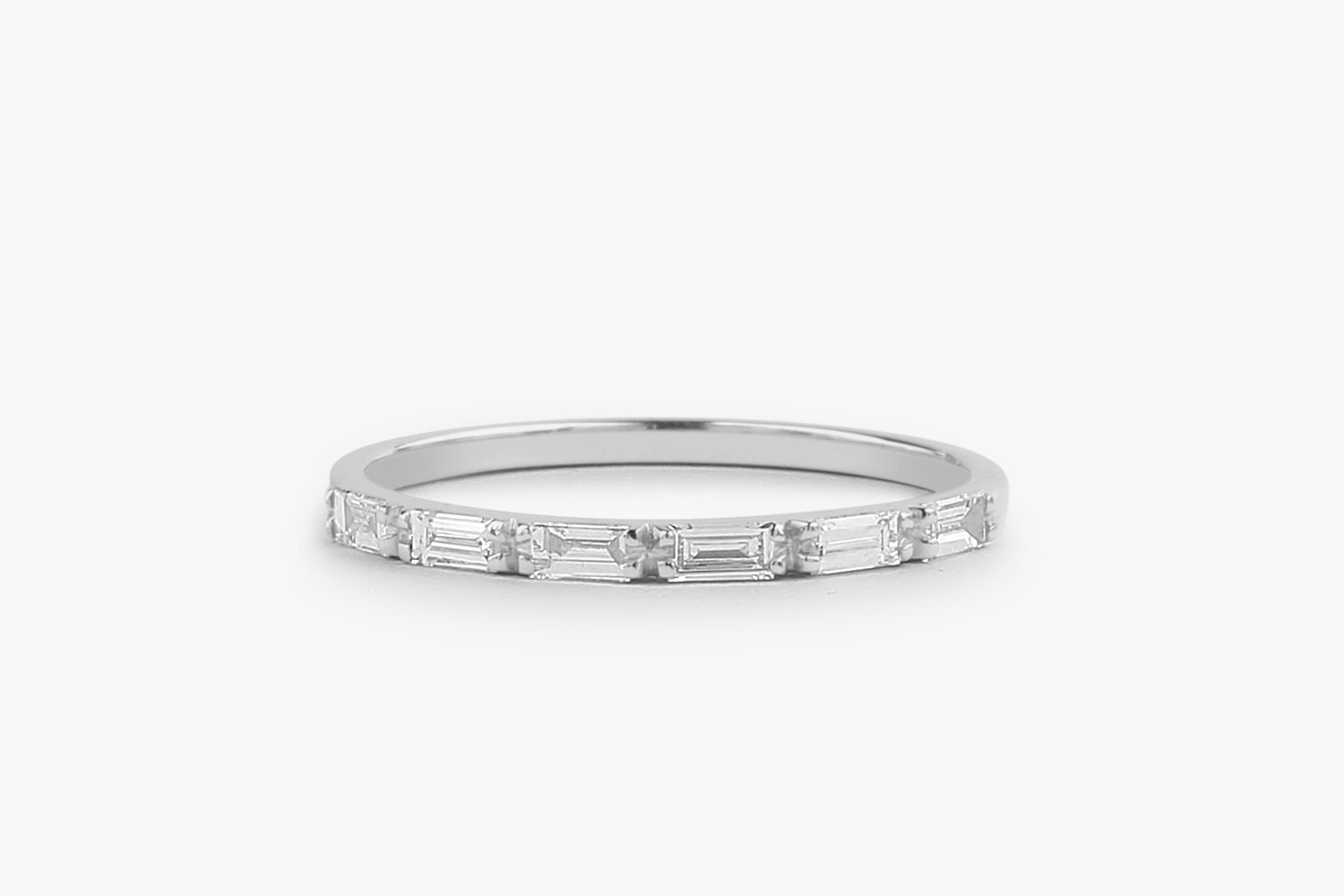 14k Gold Diamond Wedding Ring / 14k Gold Half Eternity Baguette Diamond ...