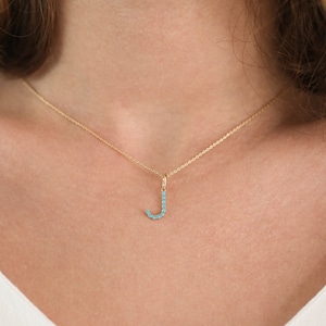 Turquoise Initial Necklace in 14k Gold