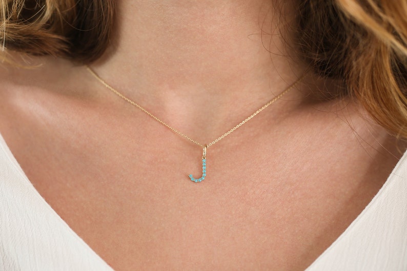 Turquoise Initial Necklace in 14k Gold