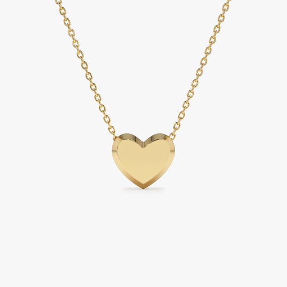 14k Gold Heart Necklace Puffed Heart Slider Pendant Love Charm