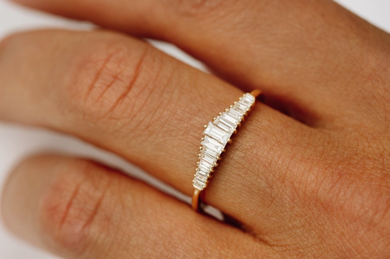 Baguette Diamond Ring / 14K Gold Graduating Baguette Diamond Nesting Wedding Band / Baguette Diamond Tiara Ring by Ferkos Fine Jewelry