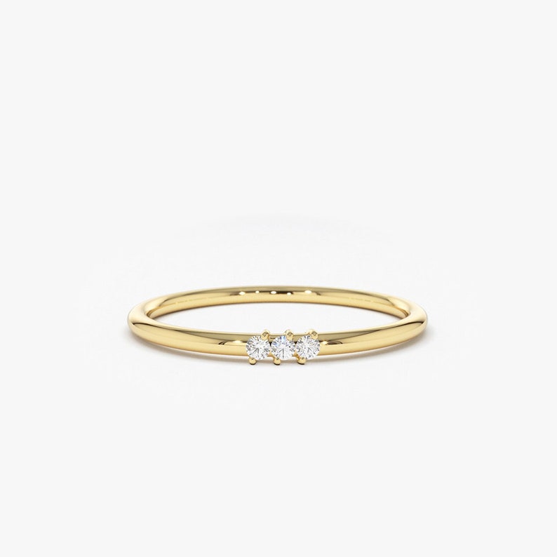 14k Gold Minimalist three diamond ring