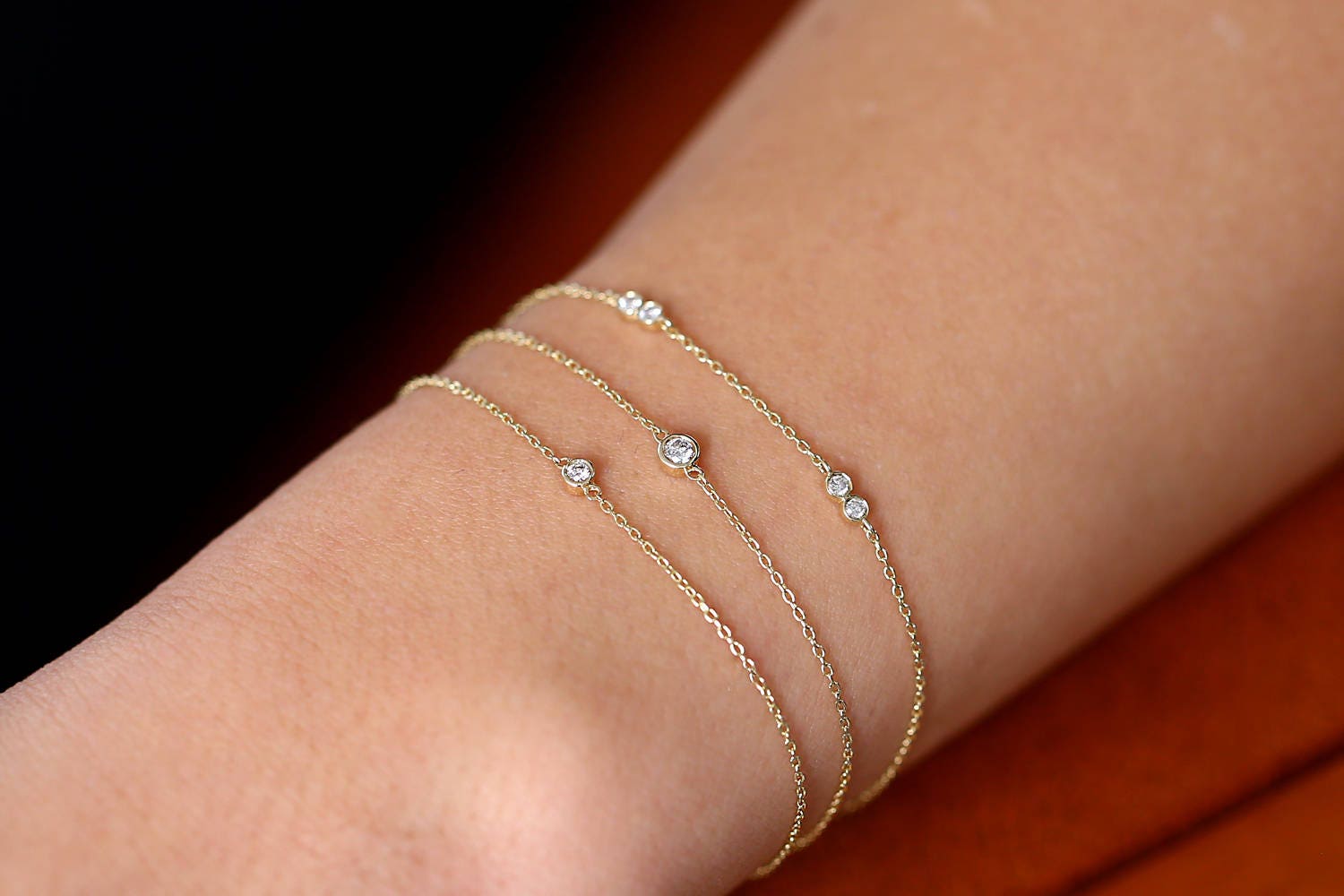 Diamond Bracelet/ Brilliant Cut Diamond Bracelet/ Gold Diamond Link Bracelet/ Gold Bracelet Women/ Genuine Diamond Bracelet / Labor Day Sale