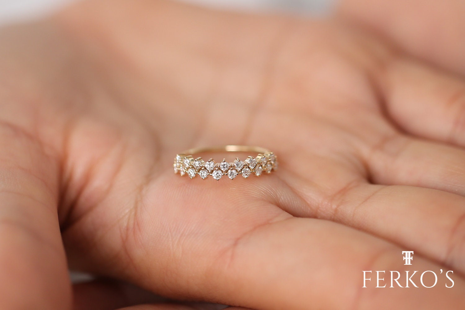 Women's Diamond Wedding Band in 14k Gold / Double Row Prong Setting ...
