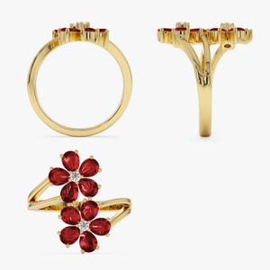 14k Ruby Double Flower Ring All Angles