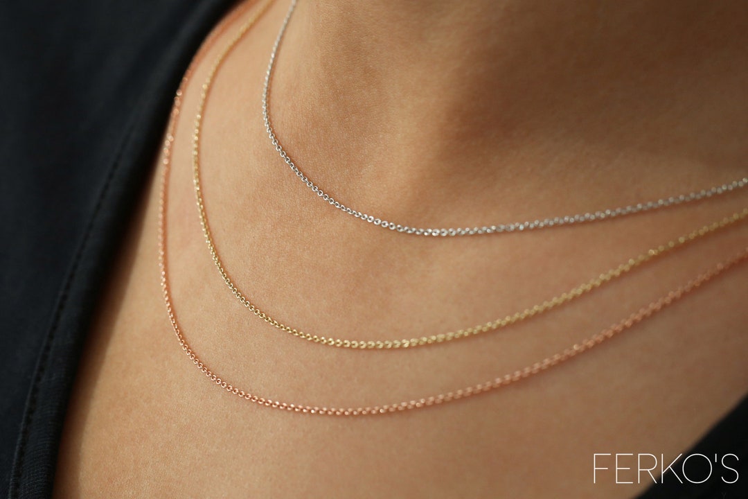 Gold Chain / 14k Solid Cable Chain / 0.85MM Dainty Cable Chain with Lobster Lock / Cable Chain Necklace / Charm Necklace / Layering Chain