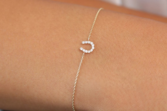 Mini Diamond Horseshoe Bracelet / 14k Gold Lucky HorseShoe Charm Bracelet with Diamonds /Lucky Charm Bracelet / Memorial Day Sale