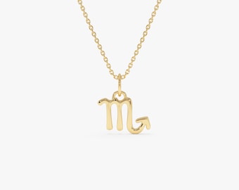 14K Gold Scorpio Zodiac Charm Necklace, Astrology Jewelry