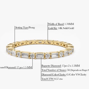 14k Gold Alternating Baguette Diamond and Round Diamond Full Eternity ...