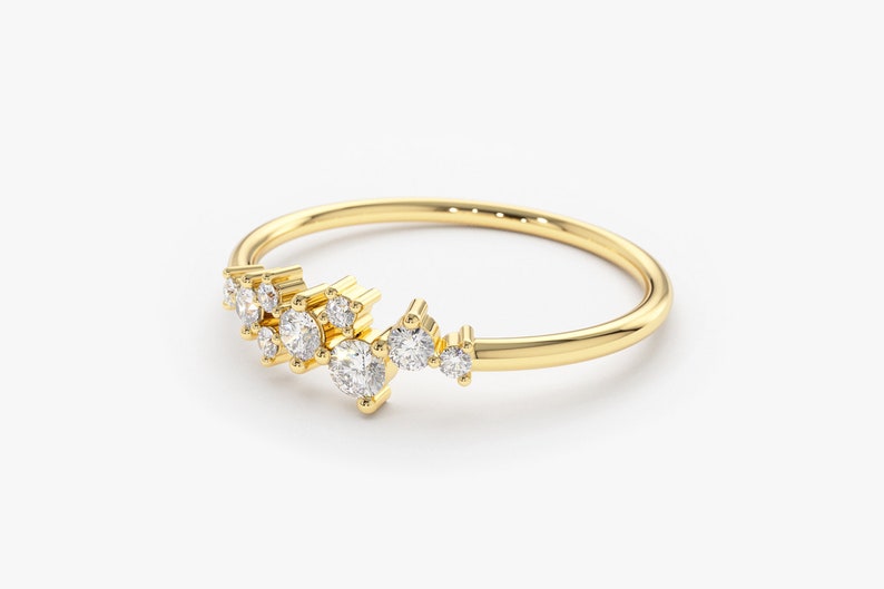 14k Gold Dainty Cluster Ring Side View