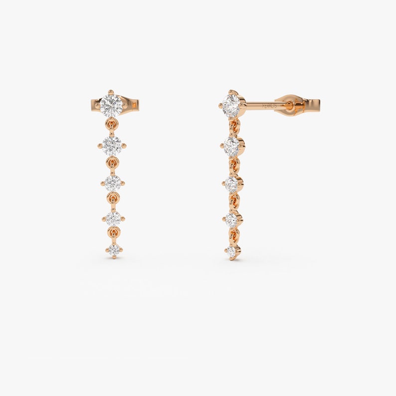 14k Rose Gold Dangling 4 Prong Natural Diamond Drop Earrings by Ferkos Fine Jewelry