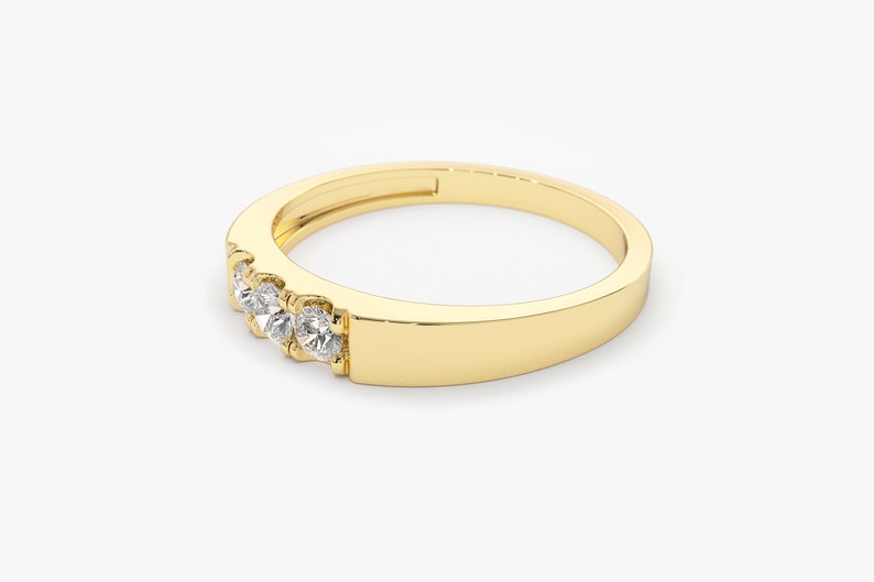 14K Gold 3 Stone Pinky Ring Side View