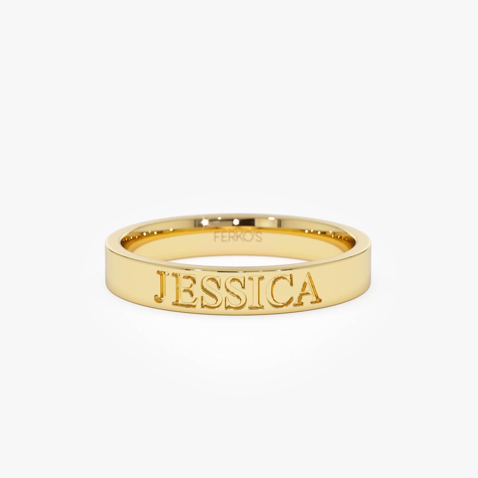 14k Solid Gold Custom Name Ring, Personalized Engraved Band - Etsy