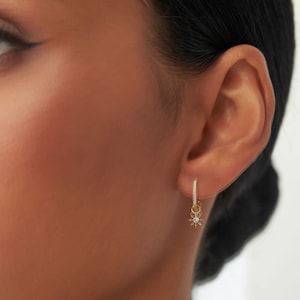 Diamond Gold Earring Charms, 14k Dangly Handmade Charms, Dainty Everyday Charm for Hoop, Custom Tiny Drop Charms for Birthdays