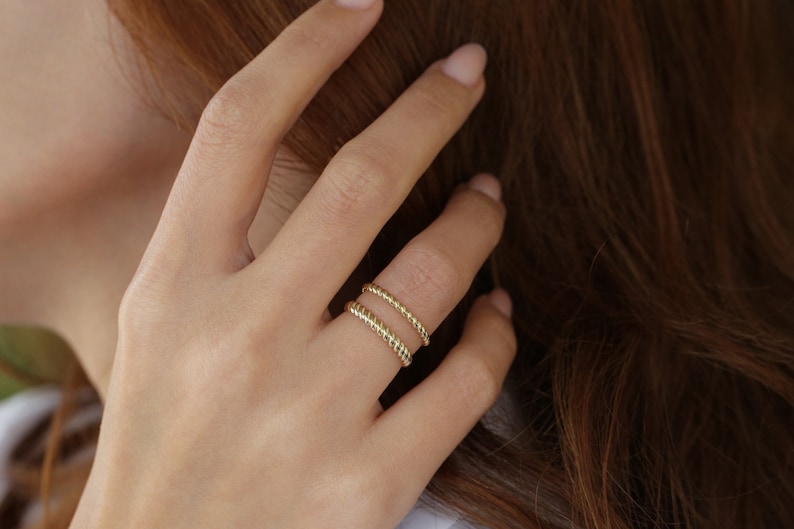 3 MM Gold Braided Twist Ring 14K Solid Gold Twist Rope Ring Twisted Rope Gold Wedding Band Dainty Stacking Ring by Ferkos Fine Jewelry