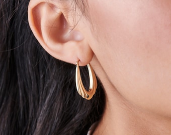 Gold Hoop Earrings / 14k Gold Layered Gold Hoop Earrings / Statement Earrings / Large Gold Hoop Earrings by Ferkos Fine Jewelry