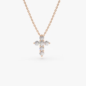 14k Rose gold diamond cross necklace