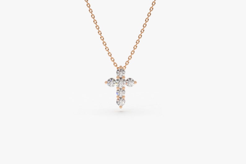 14k Rose gold diamond cross necklace