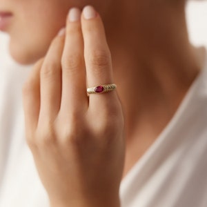 Ruby Ring / Oval Ruby Dome Beveled Ring in 14k Gold / Stunning Natural ...
