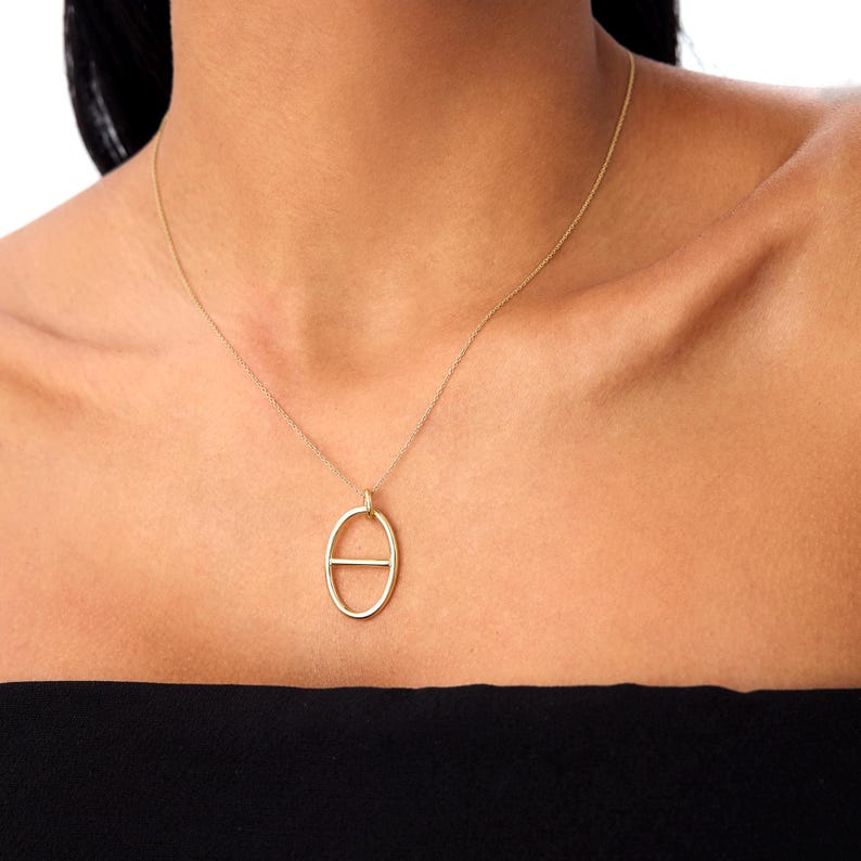 Minimalist Oval Pendant Necklace, 14k Gold Open Circle Necklace, Geometric Gold Necklace, Modern Gold Jewelry Gift for Her