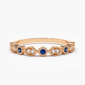 14k Rose Gold Stackable Sapphire Diamond Ring