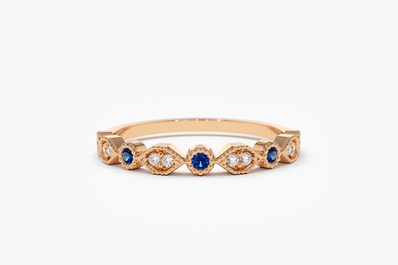 14k Rose Gold Stackable Sapphire Diamond Ring