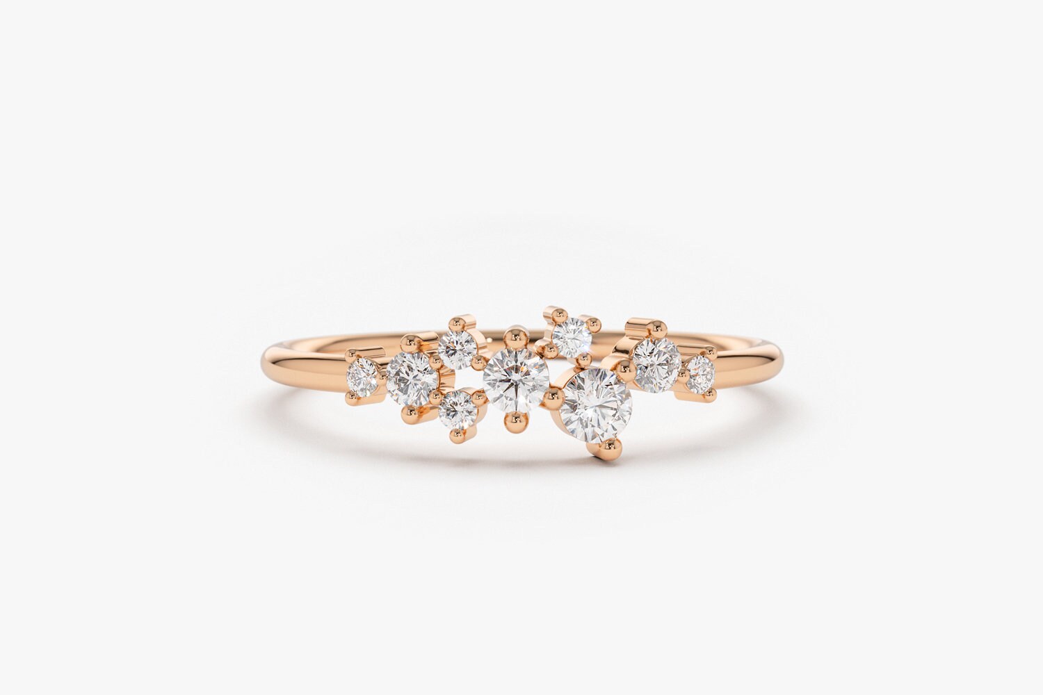 Rose Gold Diamond Ring / Diamond Cluster Ring in Rose Gold / Dainty D…