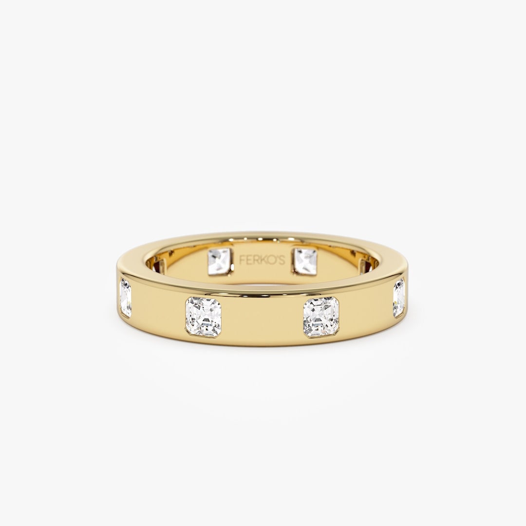 14k Gold Asscher Cut Full Eternity Flush Setting Diamond Wedding Ring ...