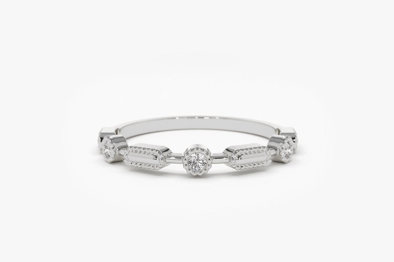 14K White Gold Stackable Diamond Wedding Ring