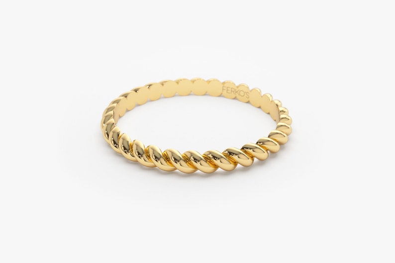 14K 2MM Solid Gold Twist Rope Ring Side View