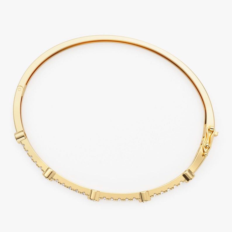 14k Solid Gold Bangle Bracelet for Women, Round Diamond Bracelet Bangle, Gold Hinge Bracelet, Diamond Bangle Bracelet , Mothers Day Gift image 8