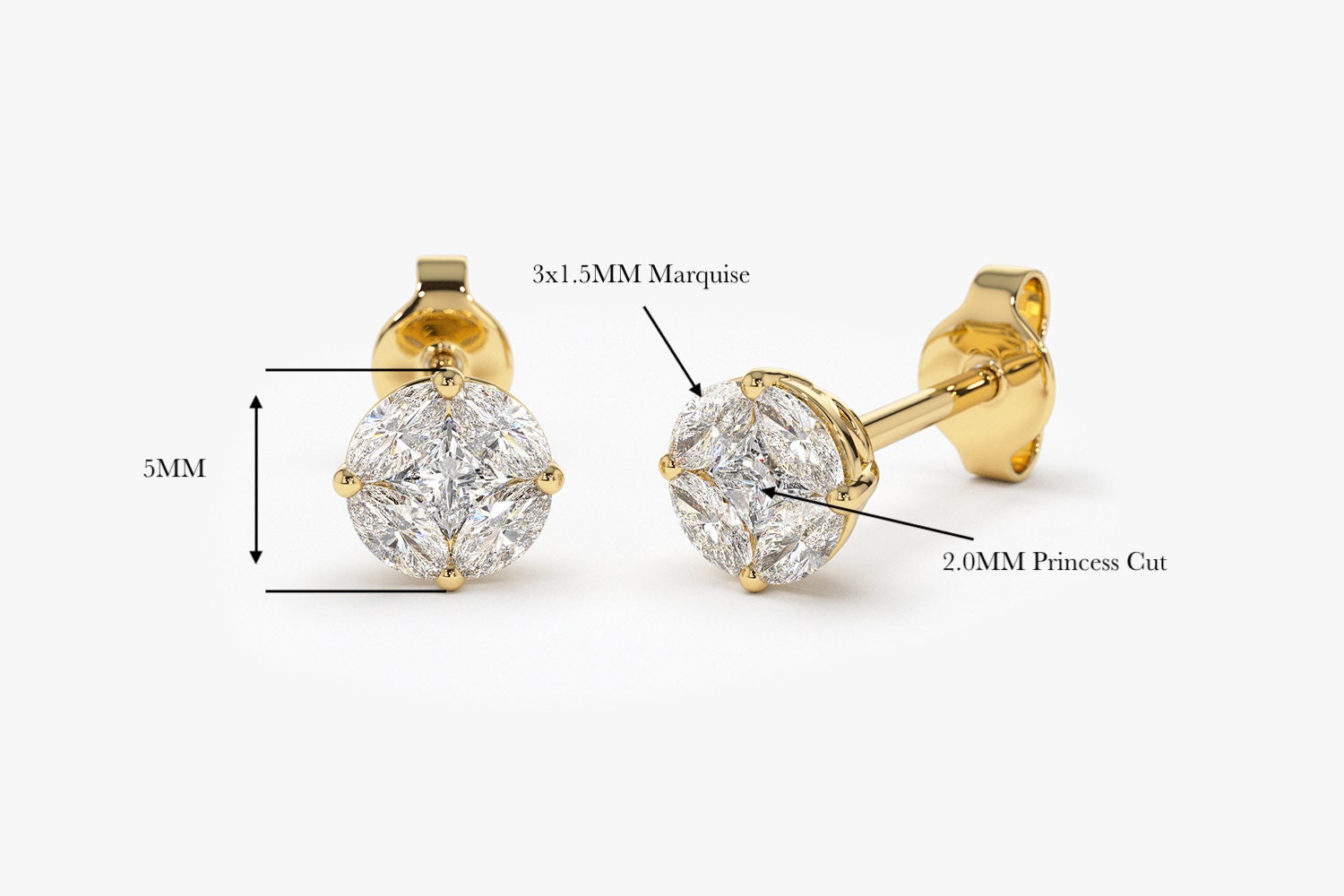 Women's Prong Set Cubic Zirconia Stud Gold Plated Stainless Steel Earrings  (8mm) - Gold/clear : Target