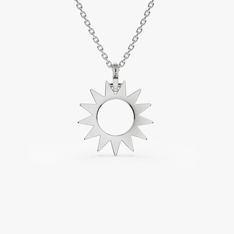 14k White Gold Sun Pendant Necklace