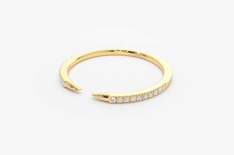 14k Gold Pave Diamond Open Cuff Claw Diamond Ring