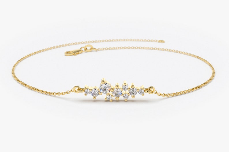 Cluster Armband in 585 Gold / Diamant Cluster Armband / Einzigartiges Diamant Armband / Diamant Armband / Geschenk für Sie 14k Gold