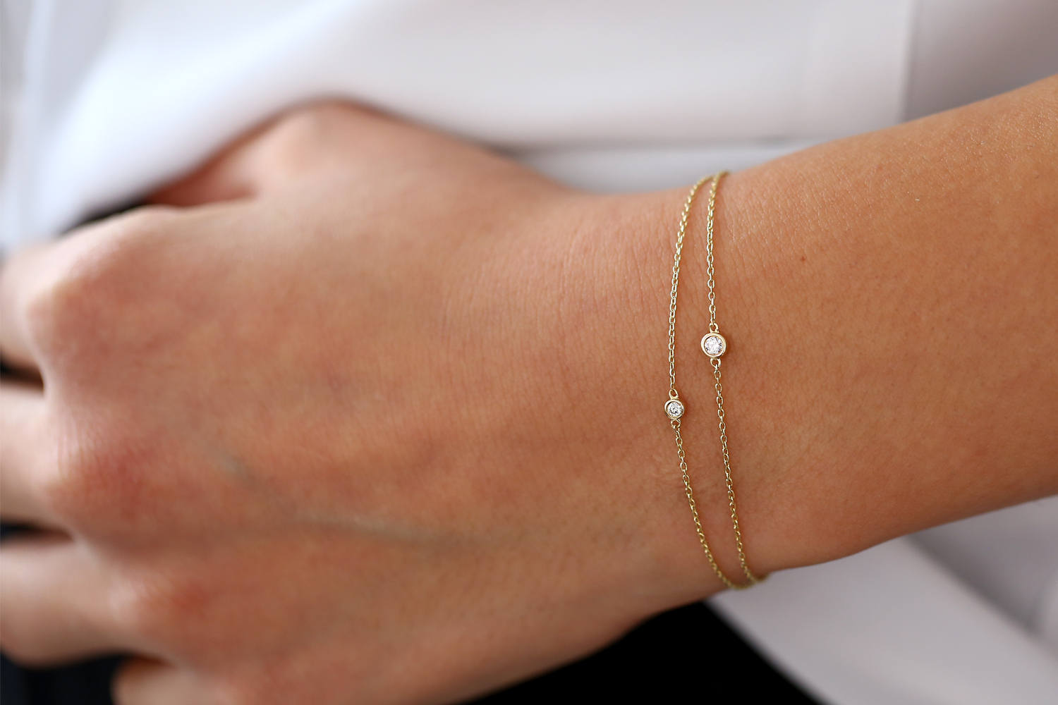 Diamond Bracelet / 14k Gold Bezel 