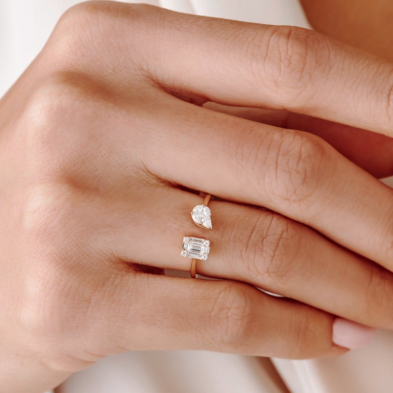 Toi et Moi Ring / 14k Gold Illusion Setting Diamond Toi et Moi Ring / Illusion Setting Open Design Diamond Ring / Promise Ring