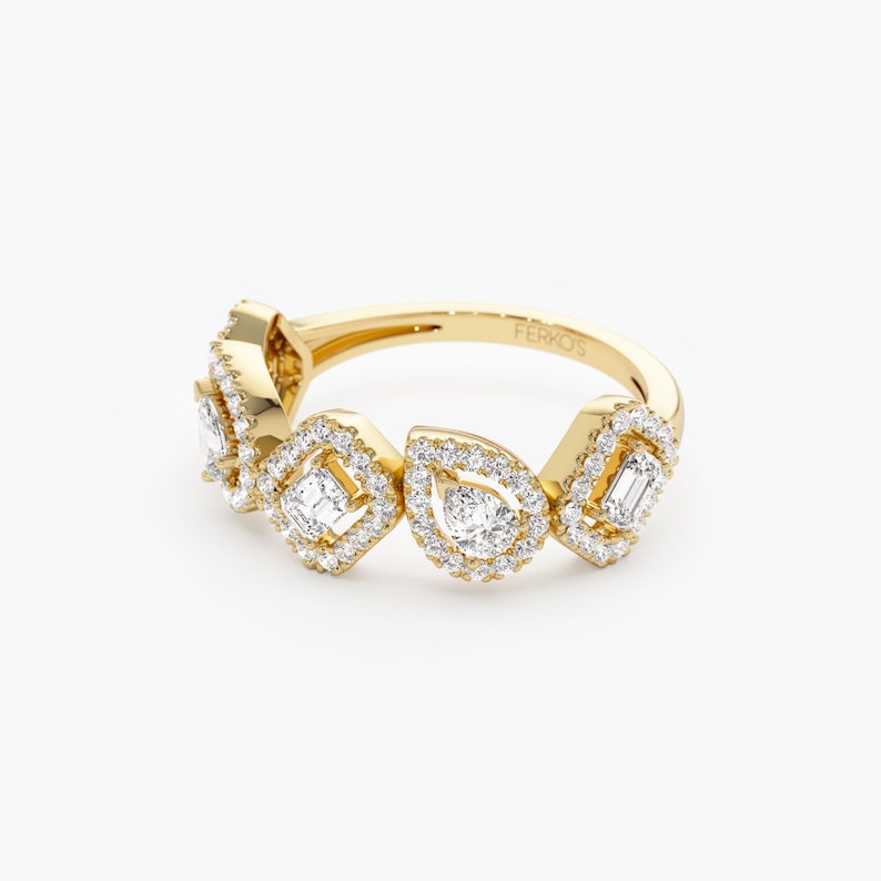 14K Gold Multi-Shaped Diamond Band Side Angle