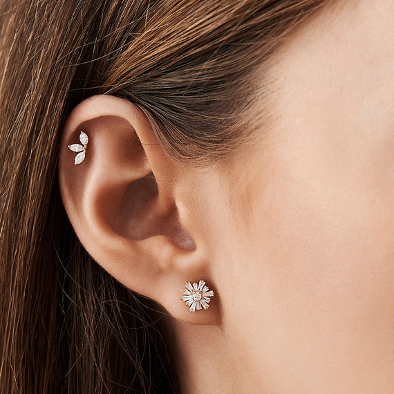 Diamond Earrings 14k Gold Tapered Baguette Unique Diamond