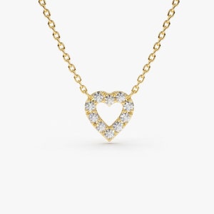 Tiny Diamond Heart Necklace / Mini Diamond Heart Pendant in 14k Gold / Diamond Heart Necklace Micro Pave Setting .10ctw / Gift for Her