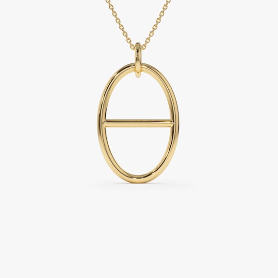 Minimalist Oval Pendant Necklace, 14k Gold Open Circle Necklace, Geometric Gold Necklace, Modern Gold Jewelry Gift for Her