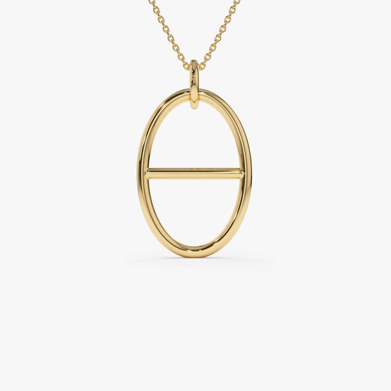 Minimalist Oval Pendant Necklace, 14k Gold Open Circle Necklace, Geometric Gold Necklace, Modern Gold Jewelry Gift for Her