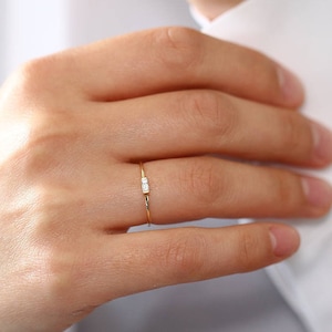 Baguette Ring /14k Gold Baguette Diamond Engagement Ring / Stacking Ring / Dainty Diamond Ring / Baguette Diamond Ring