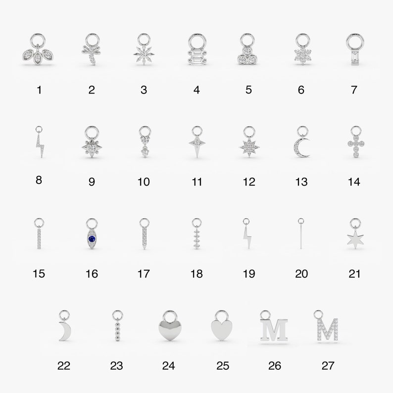 Diamond Gold Earring Charms, 14k White Gold Dangly Handmade Charms