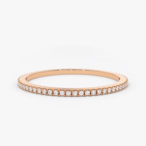 14k Rose Gold Thin Diamond Wedding Band